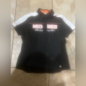 Harley Davidson motorcycle black and white zip up rider shirt. Womens Size XL